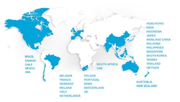 Robert Walters offices on map Map with countries Robert Walter offices are in